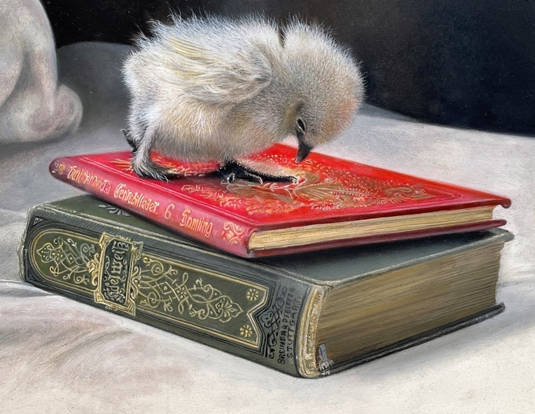 Learning to Walk, 2025 – Still life oil painting on panel, 20 x 25 cm – Ginny Page